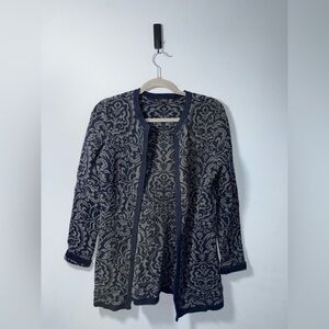 Talbots women’s Cotton Cashmere Damask Open Cardigan Size XS EUC navy & Grey